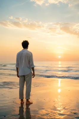Lone Figure Watching Ocean Sunrise