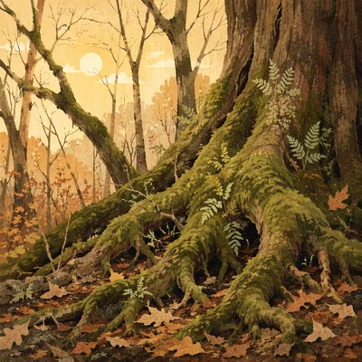 Faithful Ancient Tree With Deep Mossy Roots