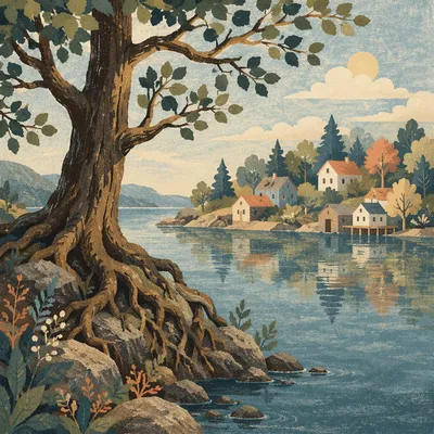Faithful Ancient Tree Beside Quiet Lakeside