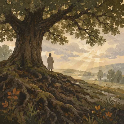 Faithful Oak Roots in Morning Mist