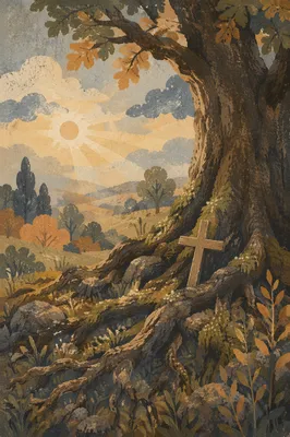 Faithful Oak Roots with Wooden Cross