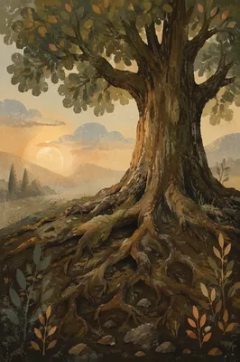 Ancient Oak Roots Symbolizing Faithfulness