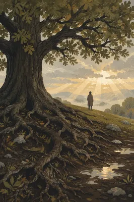 Faithful Oak Roots in Morning Mist