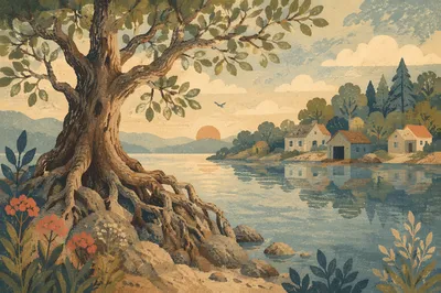 Faithful Ancient Tree by Quiet Lakeside
