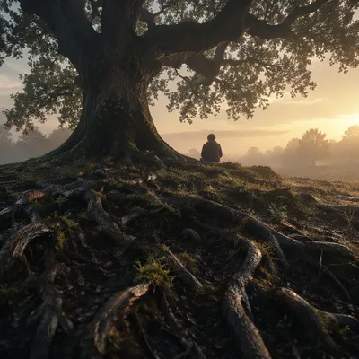 Ancient Tree of Faithfulness in Morning Mist
