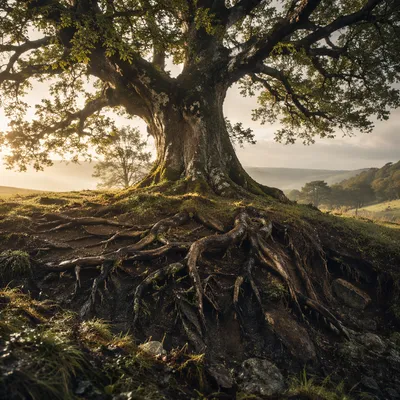 Ancient Tree with Exposed Deep Roots
