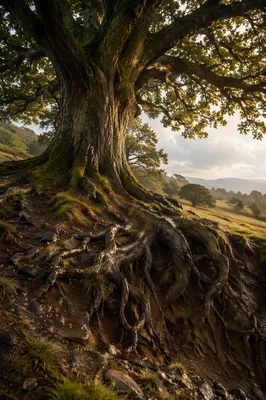Ancient Tree with Exposed Deep Roots