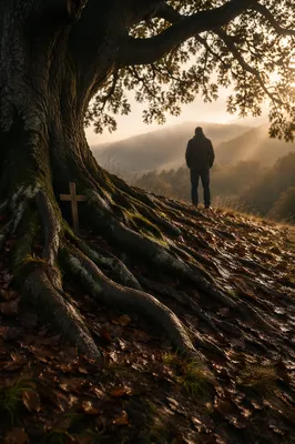 Faithful Oak Roots in Morning Mist