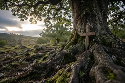 Ancient Oak Roots Symbolizing Faithful Endurance