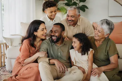 Joyful Multi-Generational Family in Living Room