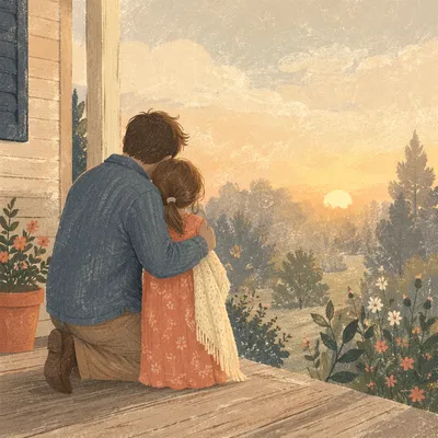 Tender Father Daughter Hug at Sunrise