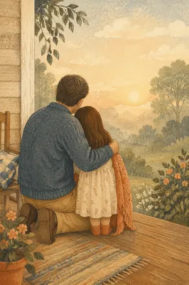 Tender Father Daughter Hug at Sunrise