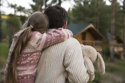 Tender Father Daughter Hug Outdoors