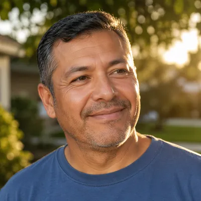 Proud Smiling Father in Garden Portrait