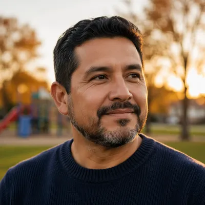 Proud Smiling Father in Autumn Park
