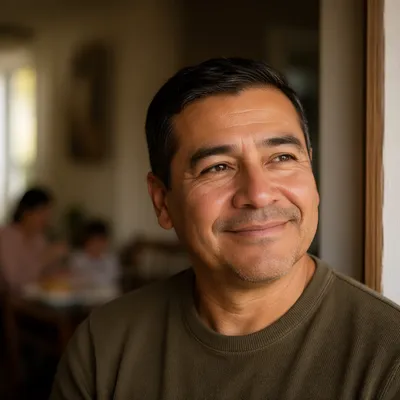 Proud Smiling Father in Warm Doorway