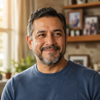 Proud Smiling Father by Sunlit Window