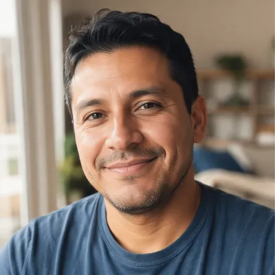 Smiling Father Portrait by Sunlit Window