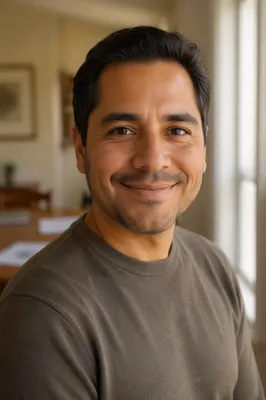 Proud Smiling Father by Sunlit Window
