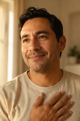 Proud Father Smiling by Window Light