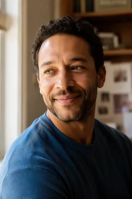 Proud Smiling Father by Sunlit Window
