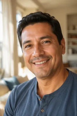Smiling Father Portrait by Sunlit Window