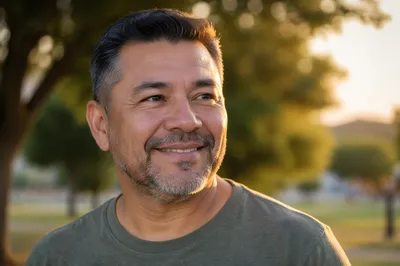 Proud Smiling Father in Park Portrait
