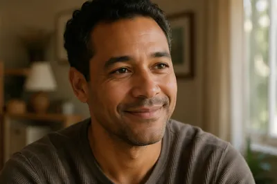 Proud Smiling Father in Warm Window Light