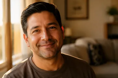 Smiling Father by Sunlit Window