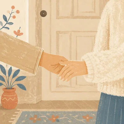 Forgiving Hands in Warm Hallway Light