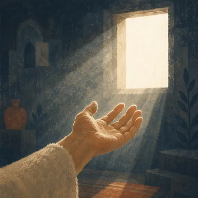 Open Hand Releasing Toward Hopeful Light