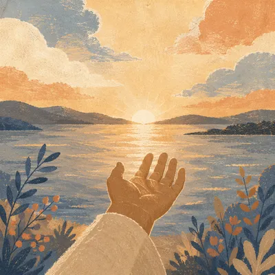 Open Hand Releasing Burdens at Sunset