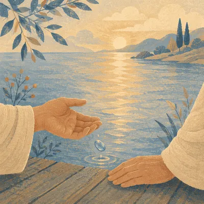Forgiveness Hands Releasing Stone at Lakeside