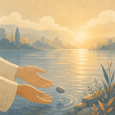 Hands Releasing Stone in Morning Light