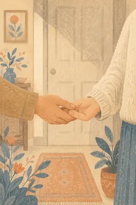 Forgiving Hands in Warm Hallway Light