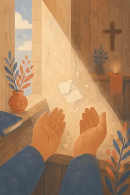 Forgiving Hands Releasing Paper in Chapel Light