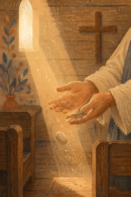 Forgiveness Hands Releasing Stone in Chapel