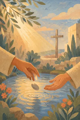 Forgiveness Hands Releasing Stone at Dawn