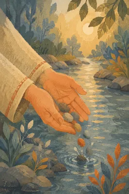 Forgiveness Hands Releasing Stones Into Morning Creek