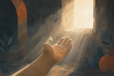 Open Hand Releasing Toward Hopeful Light