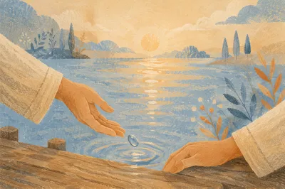 Forgiveness Hands Releasing Stone at Dawn
