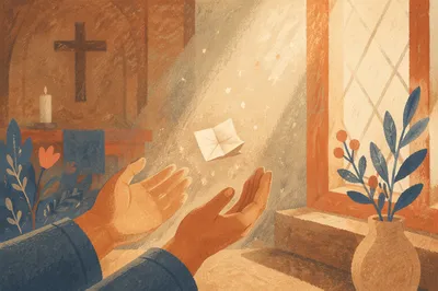 Forgiving Hands Releasing Paper in Morning Light