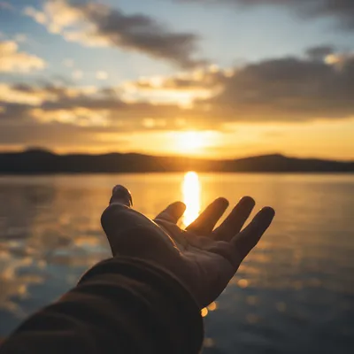 Open Hand Releasing Burden at Sunset