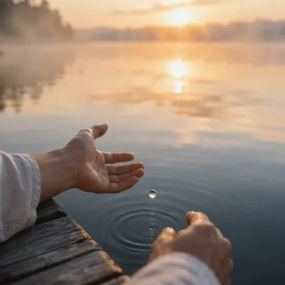 Hands Releasing Forgiveness by Quiet Lakeside