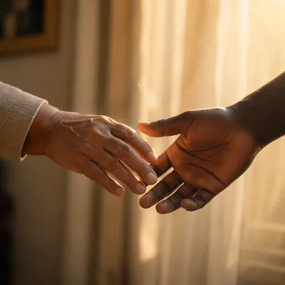 Two Hands Gently Parting in Sunlight