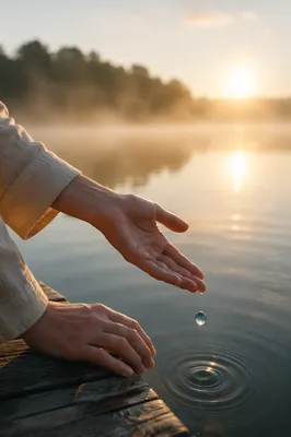 Forgiveness Hands Releasing Stone at Lakeside