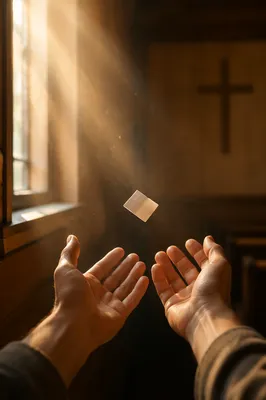 Forgiveness Hands Releasing Paper in Chapel Light