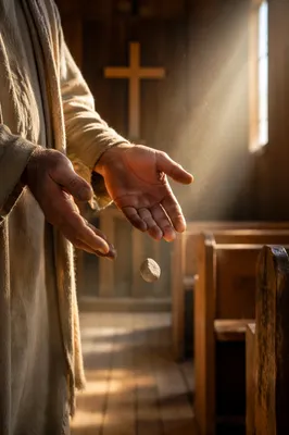 Open Hands Releasing Stone in Chapel Light