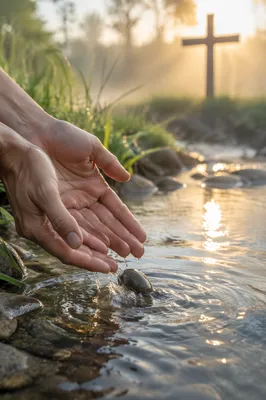 Forgiveness Hands Releasing Stone at Sunrise
