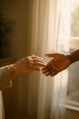 Two Hands Gently Parting in Sunlight